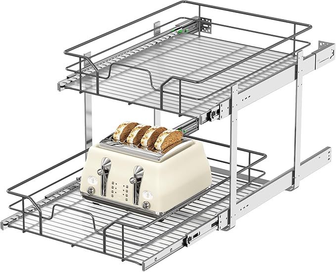 2-Tier Pull Out Cabinet Organizer, Soft Close Cabinet Slide Out Shelves by livethewayyoulike