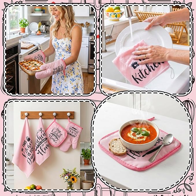 Bencailor 12 Pcs Farmhouse Kitchen Decorations Sets 8 Pink Black Kitchen Dish - Image 5