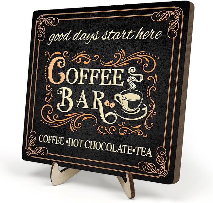 Vintage Coffee Bar Decor Sign, Rustic Wooden Plaque by DMADNF