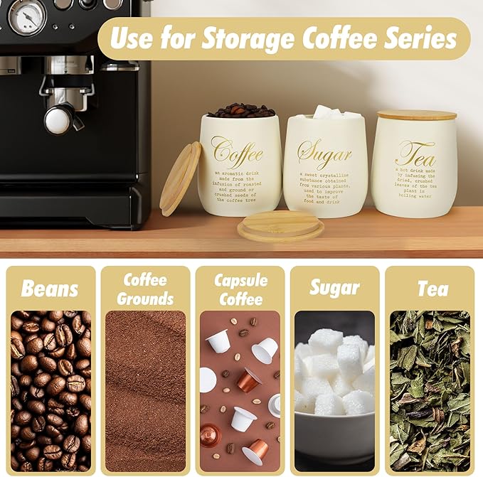 Coffee Tea Sugar Container Set of 3, Farmhouse Storage Containers Jars - Image 3