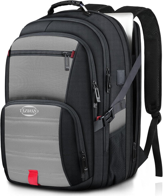 18.4 Inch Extra Large Travel Backpack, TSA Laptop Backpack with USB Port, 55L Water Resistant Carry on College School Computer Backpack Men Women, Grey