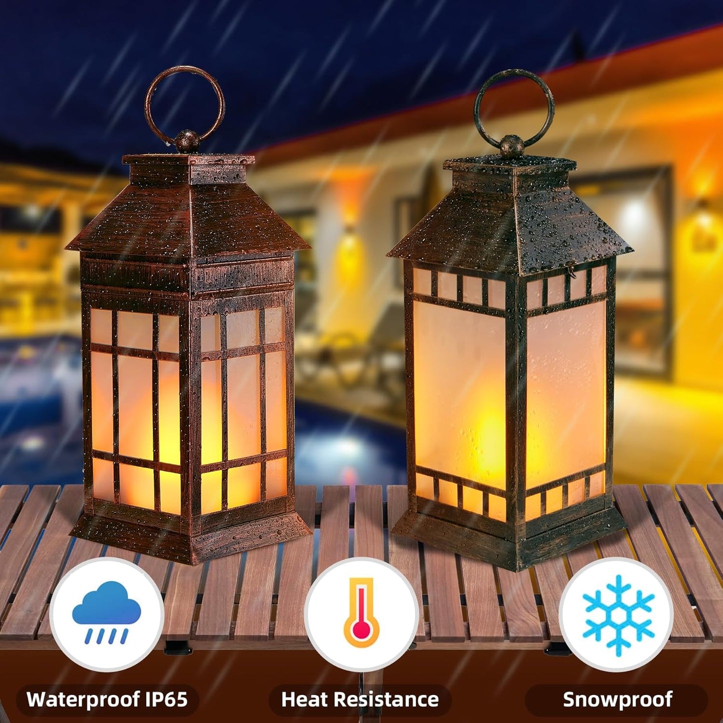 18'' Glass Solar Lantern Outdoor Waterproof, Large Hanging Solar Lanterns with Flickering Flame Lights, Metal Outdoor Lantern Decorative for Patio Garden Backyard Tabletop Mothers Day Gifts Mom