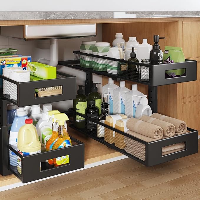 2 Packs 21IN Depth Under Sink Organizer, 2-Tier Pull Out Cabinet Organizer by UnderSinkOrganizer