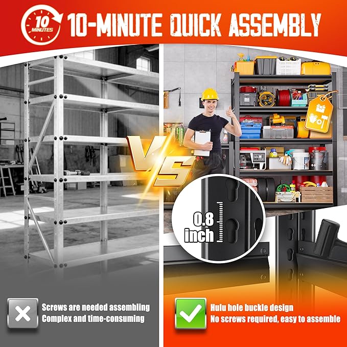 Set of 4 Garage Shelving-2050 lbs 5 Tier Storage Shelves, Adjustable Heavy Duty - Image 6
