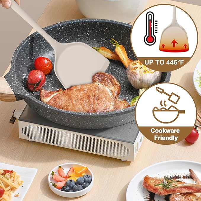 TeamFar Silicone Spatulas, Solid & Slotted Cooking Turner - Image 3