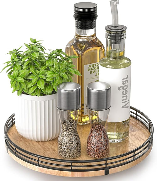 10" Lazy Susan Oak Wood Turntable Organizer by AMH