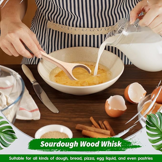FoldTier 12 Inch Wooden Danish Dough Whisk Sourdough Whisk Dough Mixer Bread - Image 3
