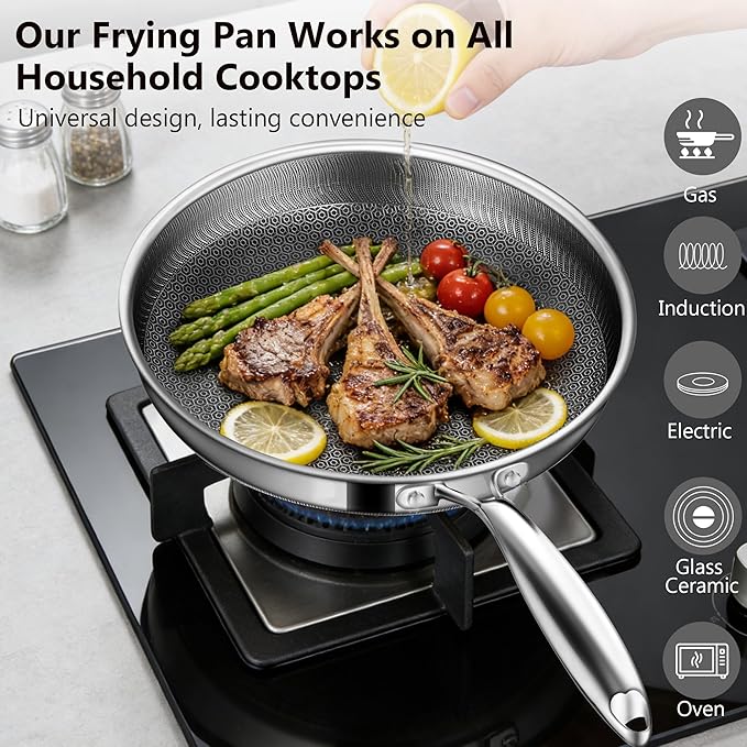 Non Stick Frying Pans, 12-inch Hybrid Frying Pans Nonstick Stainless Steel - Image 2
