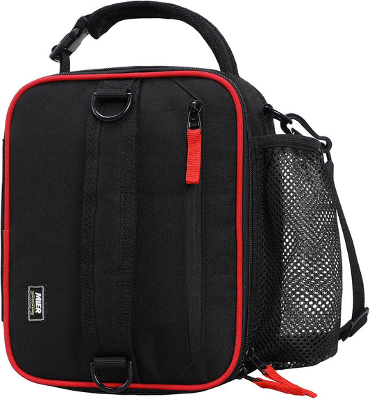 MIER Expandable Lunch Bag Insulated Lunch Box for Men to Work Travel Portable Lunchbox Bags with Shoulder Strap and Water Bottle Holder(Black/Red)