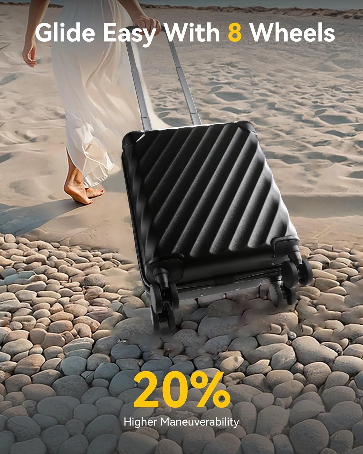 LUGGEX Luggage with Spinner Wheels, Polycarbonate Hard Shell Suitcase, Underseat 14 Inch, Shadow Black