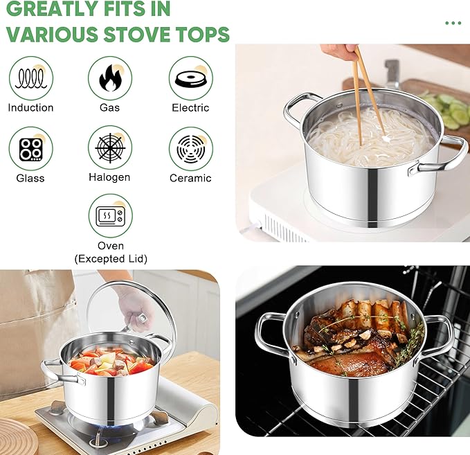 TeamFar Stainless Steel Stock Pot, 4-quart Tri-ply Base Stockpot Cooking Pasta - Image 4