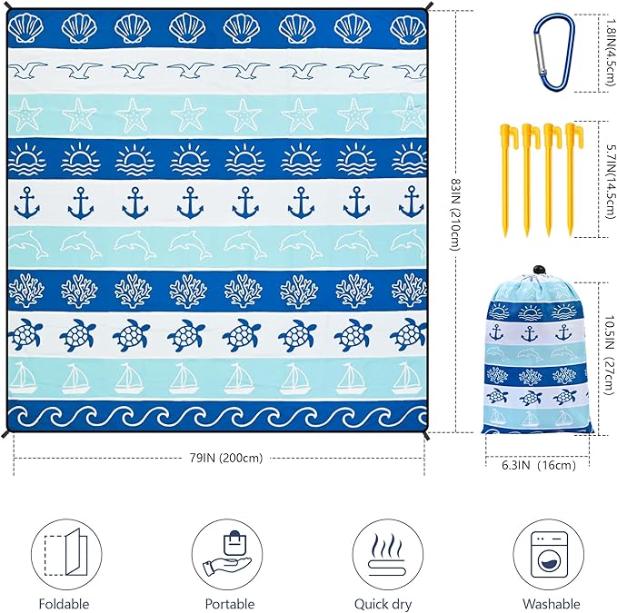 HIHOHO Beach Blanket Waterproof Sandproof Extra Large Beach Mat 79" X - Image 2