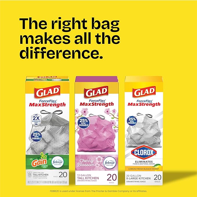 Glad ForceFlex MaxStrength Drawstring XL Kitchen Trash Bags, 20 Gal, 80 Ct - Image 9