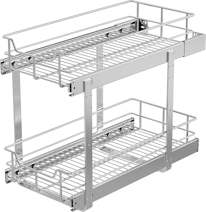 2 Tier Pull Out Cabinet Organizer 11" W X 22" D, Slide Out Drawers by STORKING
