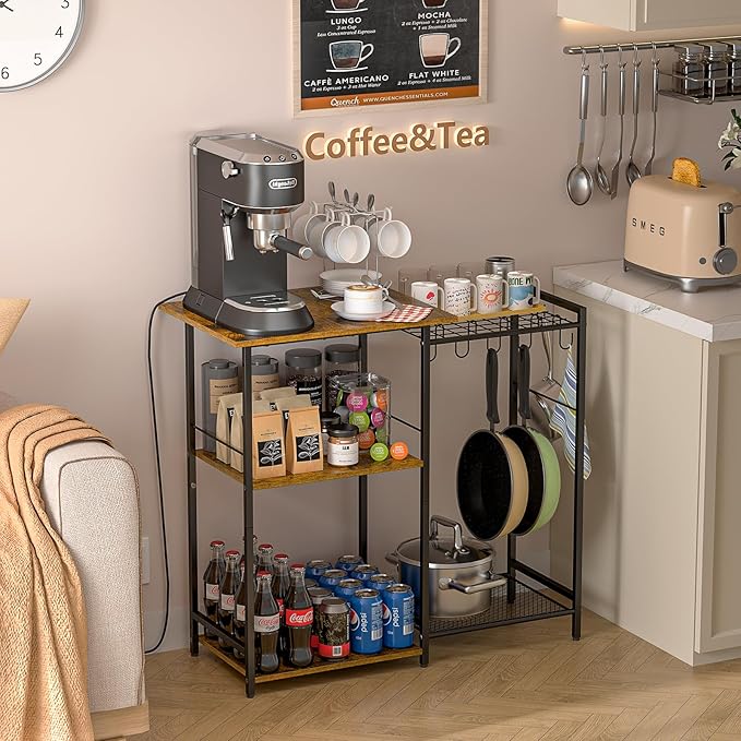 Kitchen Stand with Pots Rack, Utility Microwave Oven Stand with Storage - Image 3