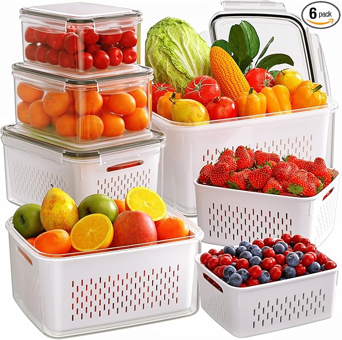 6 PCS Fruit Storage Containers for Fridge by HelpYouSaveMoreSpace