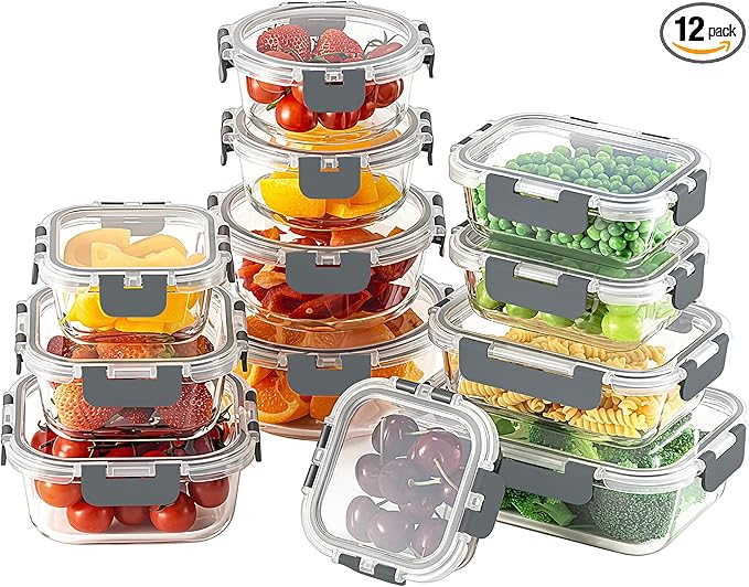 HOMBERKING 24pc Borosilicate Glass Food Storage Containers by HOMBERKING