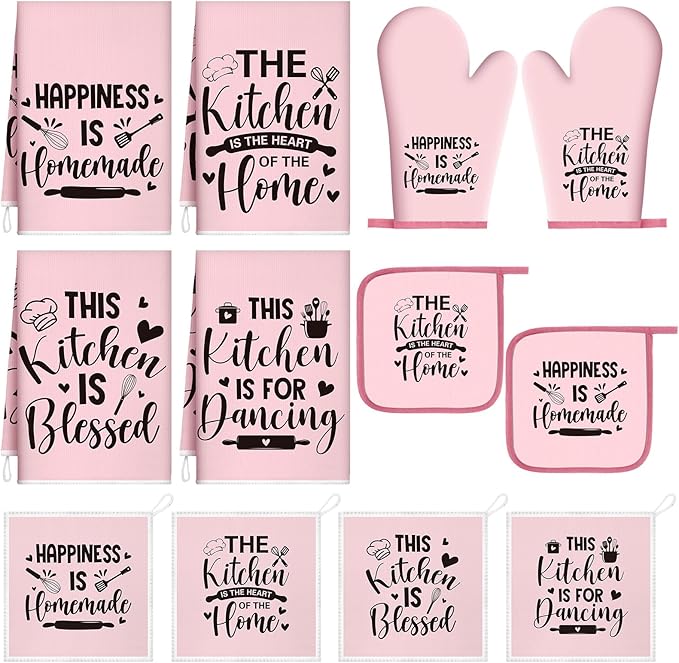 Bencailor 12 Pcs Farmhouse Kitchen Decorations Sets 8 Pink Black Kitchen Dish by Bencailor