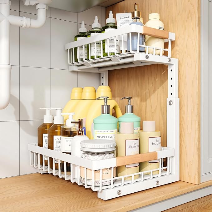 PXRACK Under Sink Organizer, Adjustable Height, 2 Tier Pull Out Under Cabinet by PXRACK