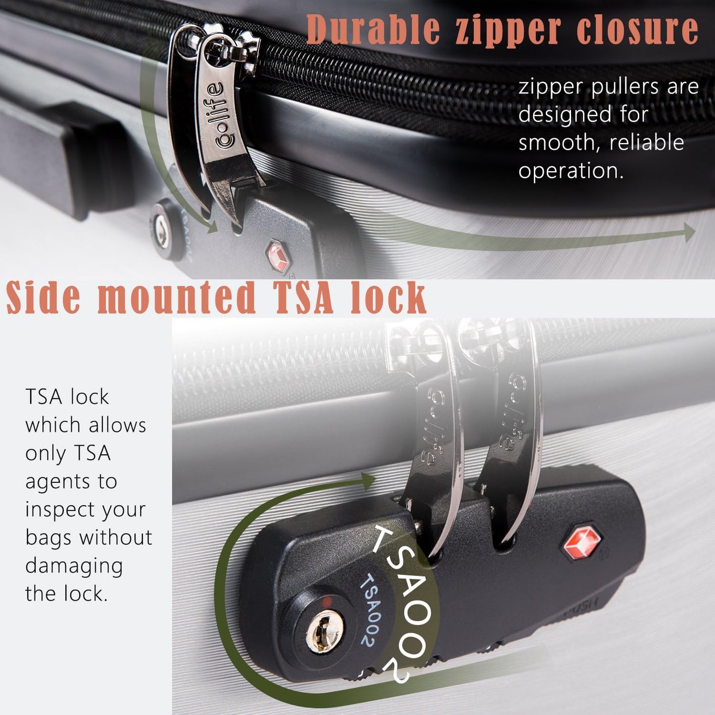 Coolife Luggage Suitcase PC+ABS with TSA Lock Spinner Carry on Hardshell Lightweight 20in 24in 28in (grey, M(24IN))