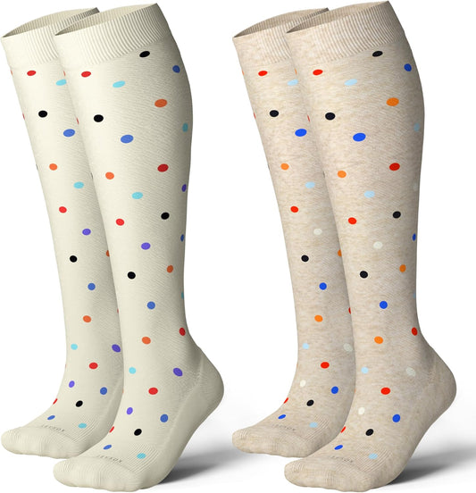 LEVSOX Thick Cotton Compression Socks for Women&Men 20-30mmHg Knee High Cute Support Sock for Nurses, Pregnancy, Travel