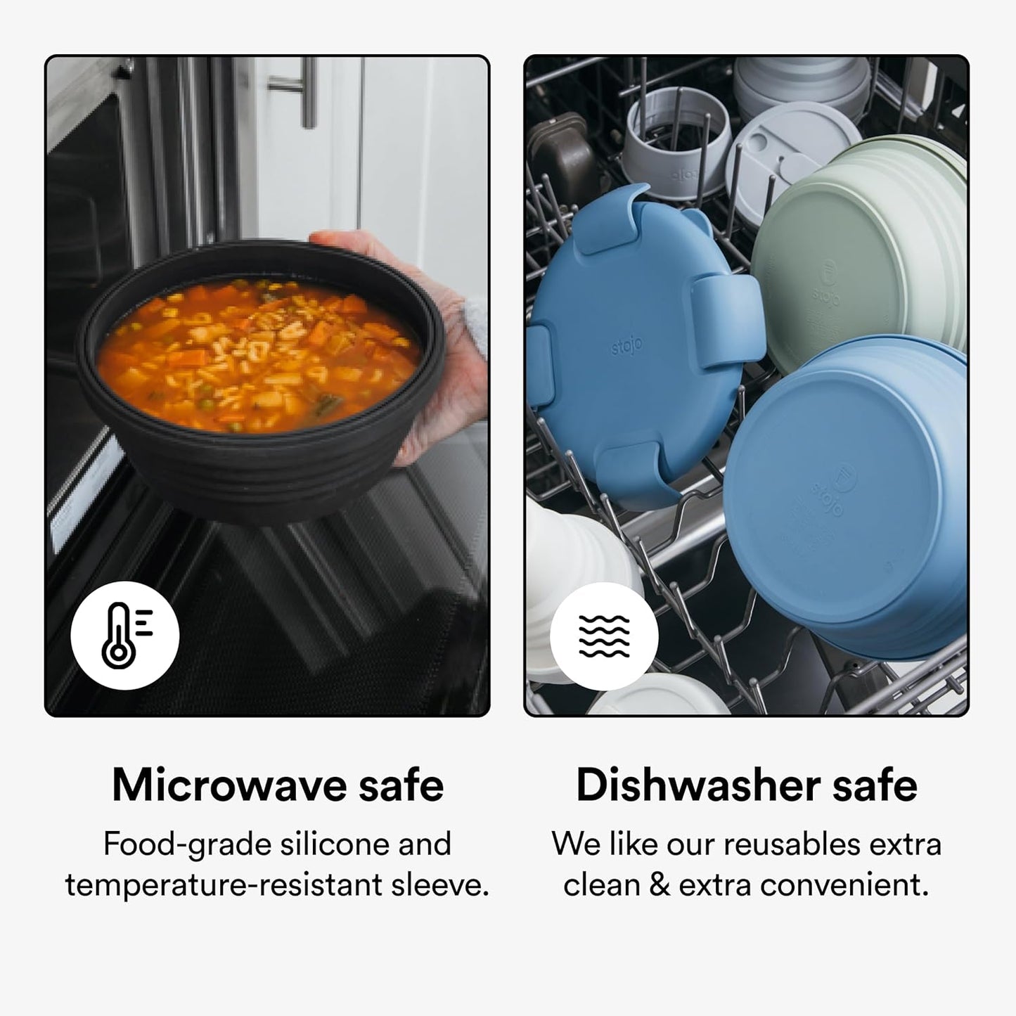 STOJO Collapsible Bowl 5 Set - Steel, 36oz - Reusable Silicone Bowl for Hot and Cold Food - Perfect for Travel, Meal Prep, To-Go Lunch, Camping & Hiking - Microwave & Dishwasher Safe