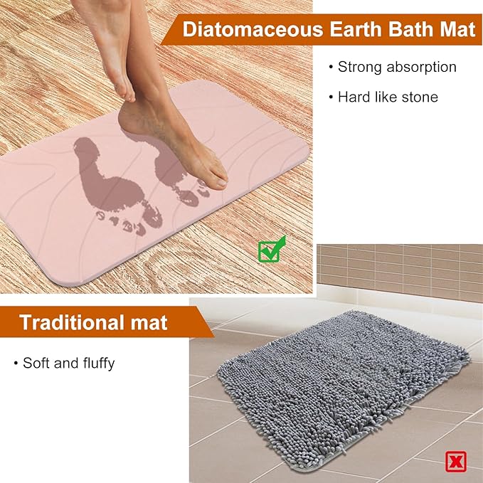 2 Pack Diatomaceous Earth Shower Mat, Stone Bath Mat, Nonslip Super Absorbent - Image 5
