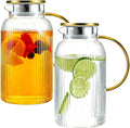 2 PACK Glass Pitcher with Lid, 68oz/2Liter Borosilicate Glass Water Pitcher by Unknown