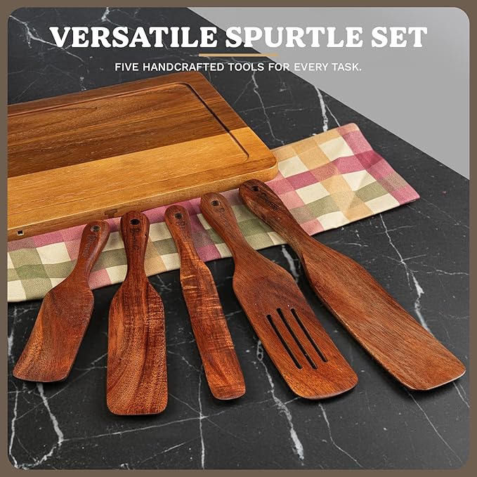 5-Piece Wooden Spurtle Set – Acacia Wood Kitchen Tools - Image 3