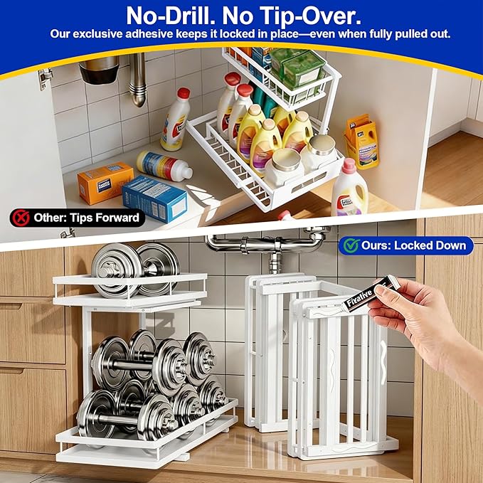 Under Sink Organizer, Dual-Rail Ball-Bearing, Under Kitchen Sink Organizer - Image 5