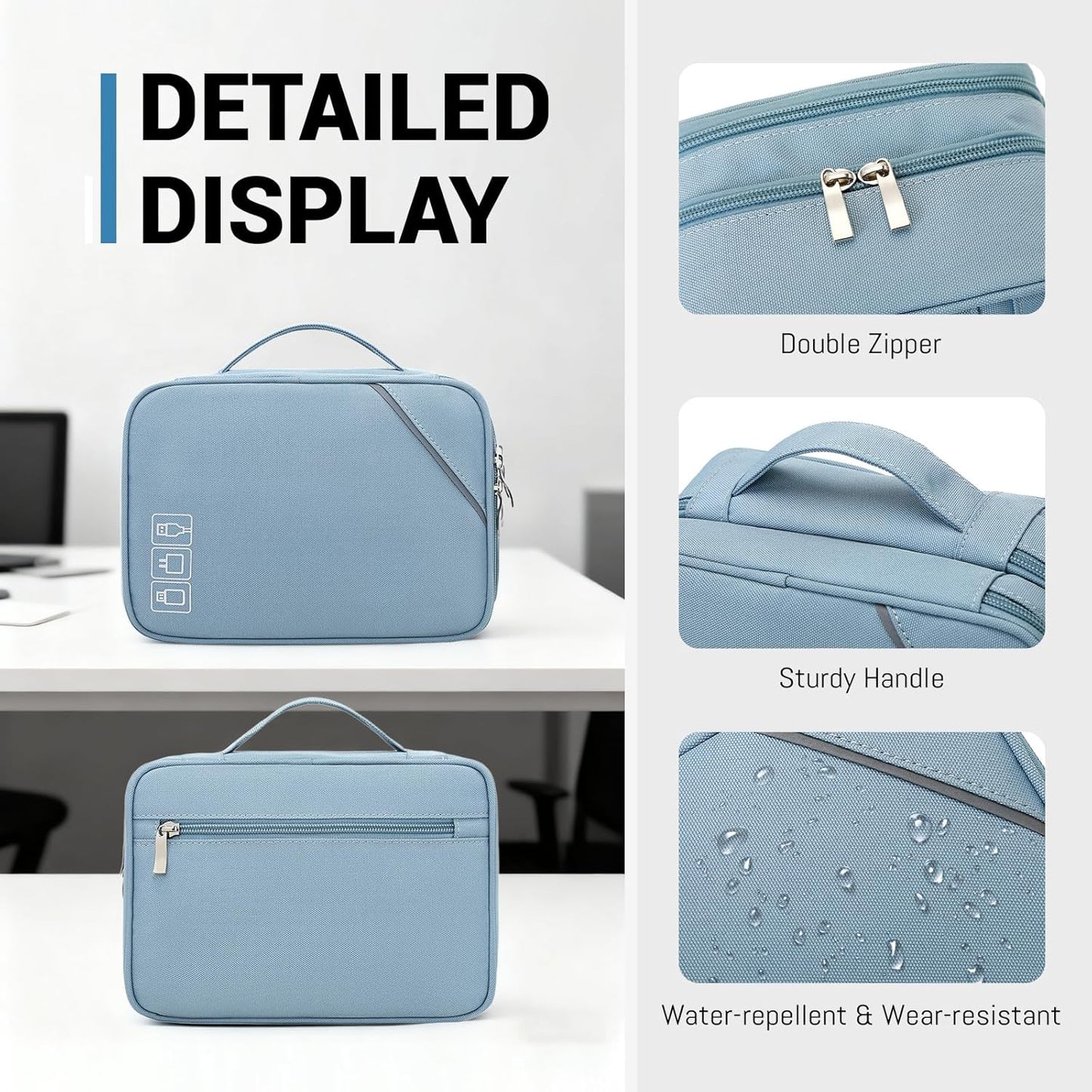 Lanola Universal Cable Organizer Electronics Accessories Cases for Cable, Charger,Power Bank, Phone, USB, SD Card,Memory Cards,Earphone,Flash Drive, Great for Travel and Business - Dark Blue