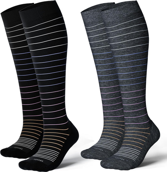 LEVSOX Thick Cotton Compression Socks for Women&Men 20-30mmHg Knee High Cute Support Sock for Nurses, Pregnancy, Travel