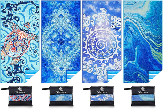 4 Pack Microfiber Lightweight Beach Towel Sand Free Quick Dry Absorbent Thin Compact Towels for Swimming Pool Camping Beach Accessories Large Easy Pack Travel Things for Vacation Essentials Gift
