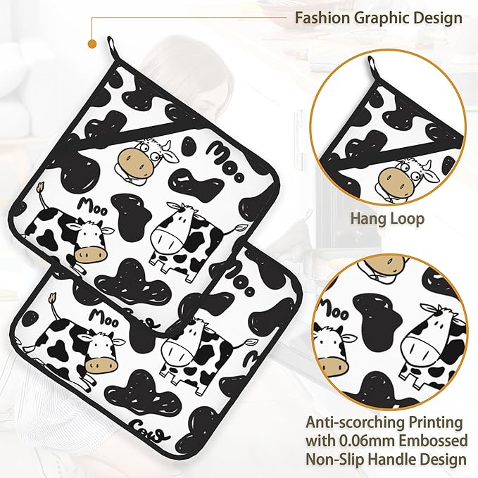 Cow Skin Pot Holder Set of 2, Heat Resistant Potholders Oven Hot Pads - Image 4