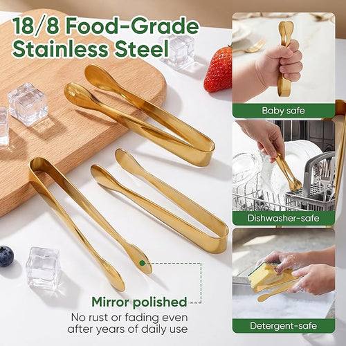 12 Pcs Gold Serving Tongs, Stainless Steel Ice Tongs Mini Sugar Tongs - Image 2