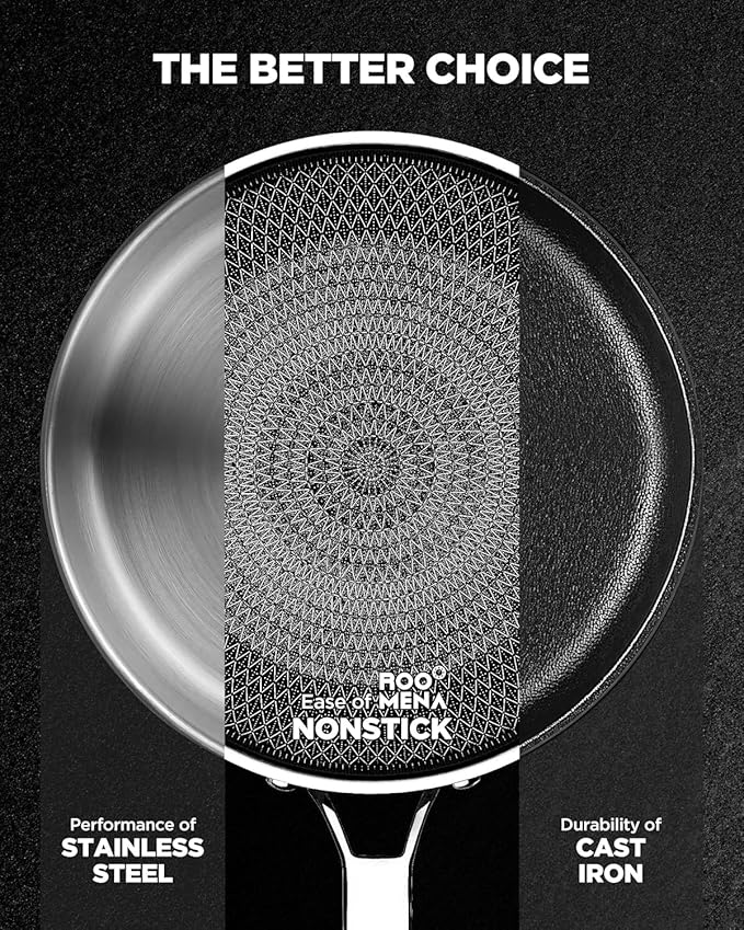Non Stick Frying Pans Hybrid Ceramic, 12 Inch Tri-Ply Stainless Steel Skillet - Image 3