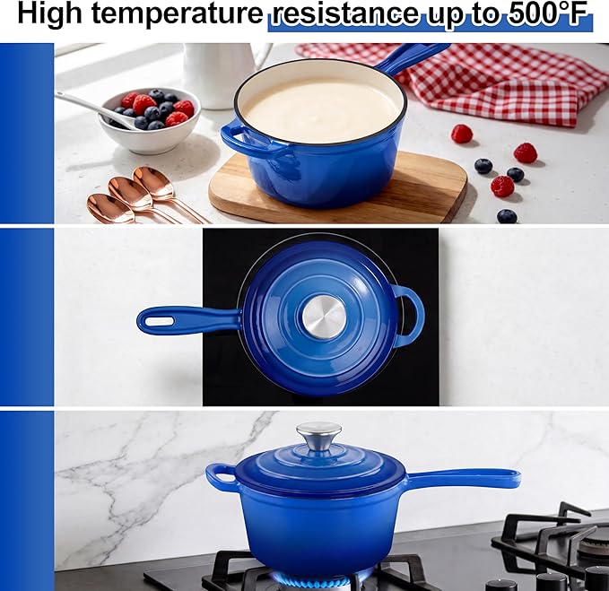 2 Quart Saucepan with Lid, Leonyo Enameled Cast Iron Dutch Oven Pot, Non Stick - Image 4