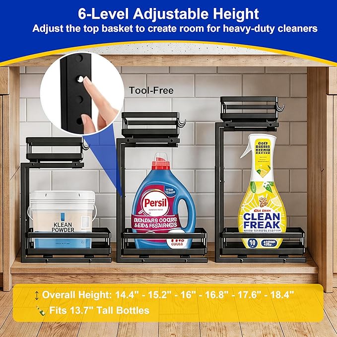 Under Sink Organizer, Dual-Rail Ball-Bearing, Under Kitchen Sink Organizer - Image 4