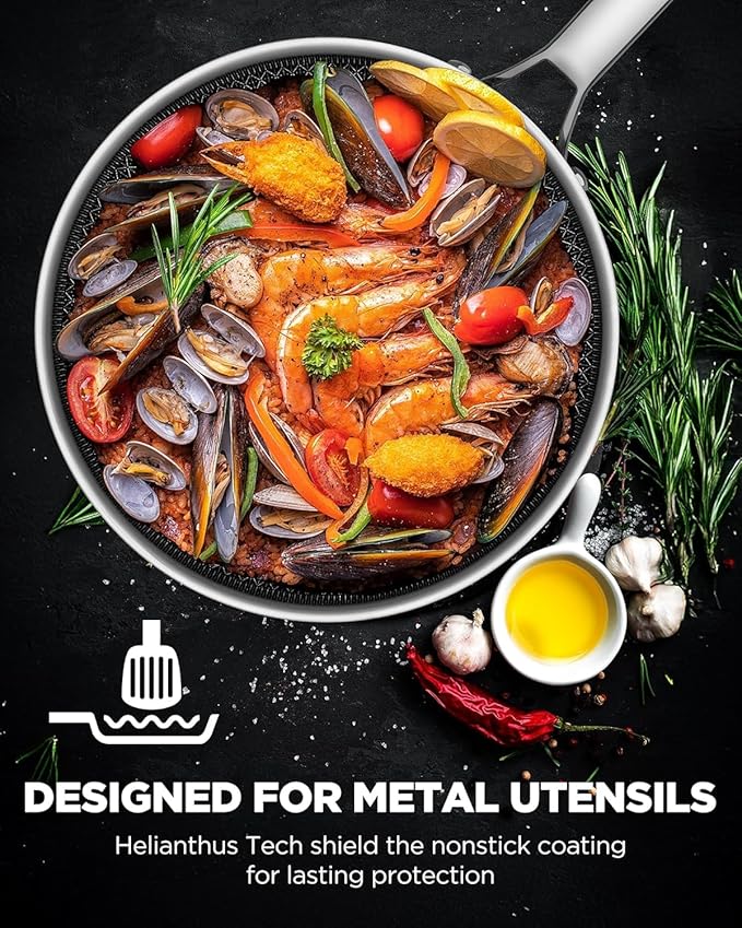 Non Stick Frying Pans Hybrid Ceramic, 12 Inch Tri-Ply Stainless Steel Skillet - Image 5