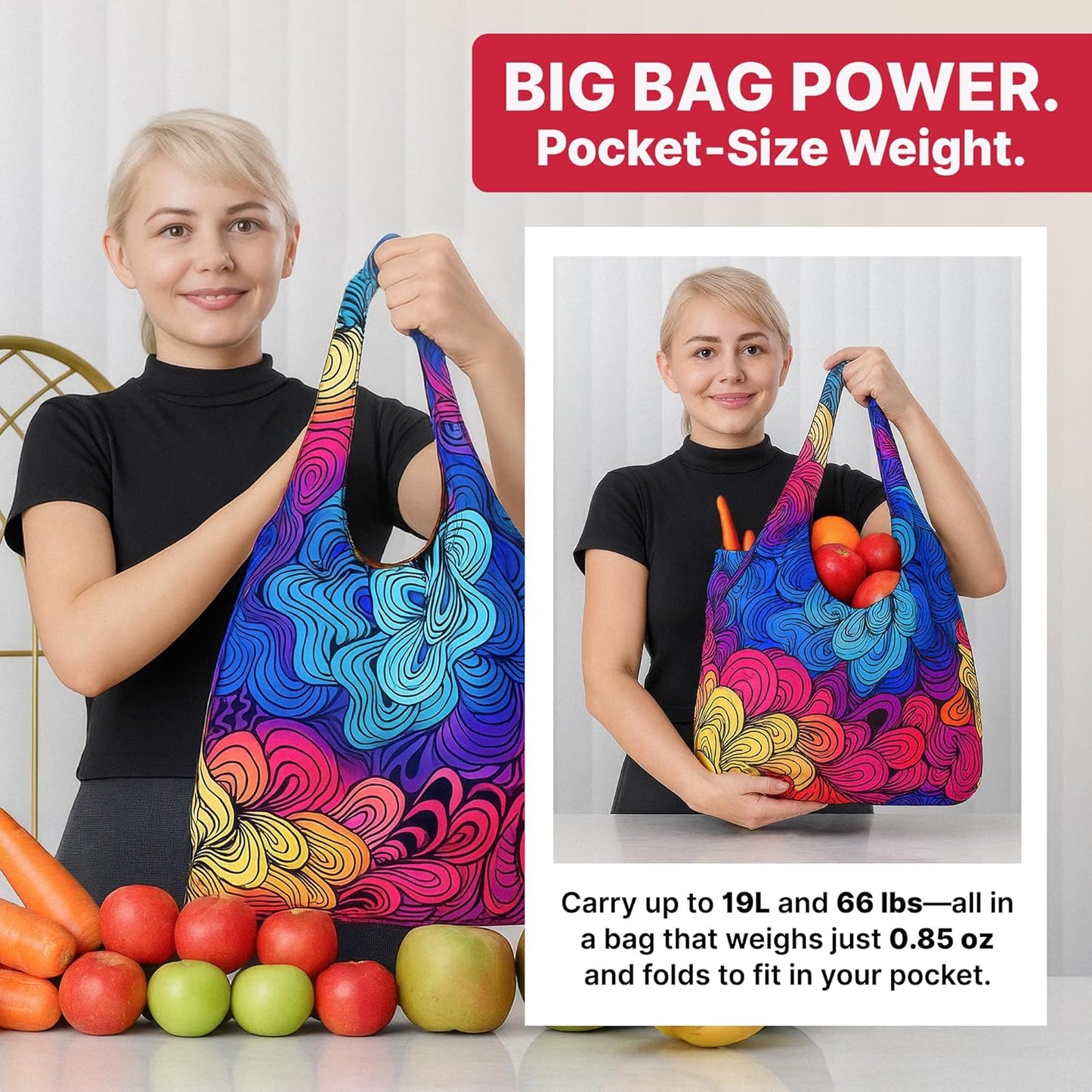 Nanobag Ultra-Lightweight Foldable Tote for Women & Men, Reusable Grocery & Travel Bag, Packable Collapsible Compact Market Essential (Standard Sketch)