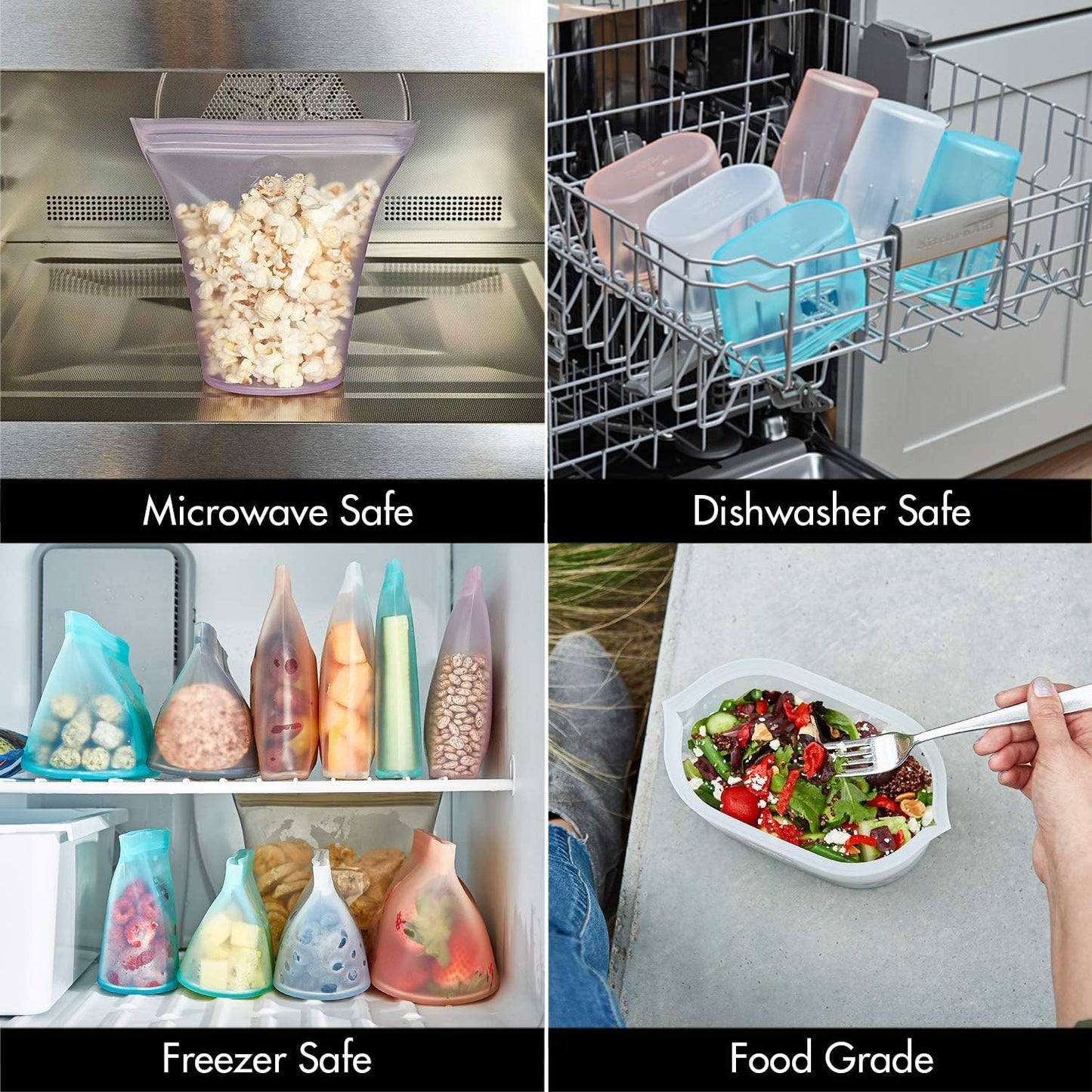 Zip Top Reusable Food Storage Bags | Small Dish [Teal] | Silicone Meal Prep Container | Microwave, Dishwasher and Freezer Safe | Made in the USA