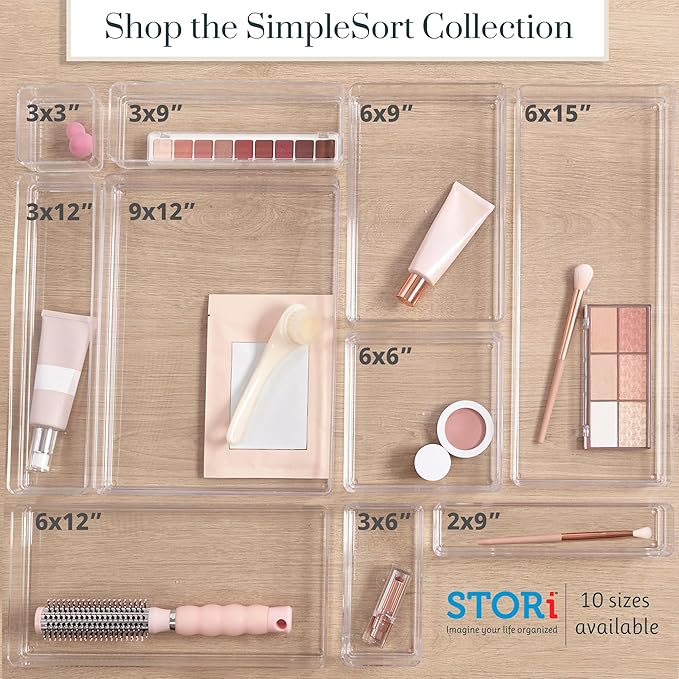 STORi SimpleSort 6-Piece Stackable Clear Drawer Organizer Set | 9" x 3" x 2" - Image 8