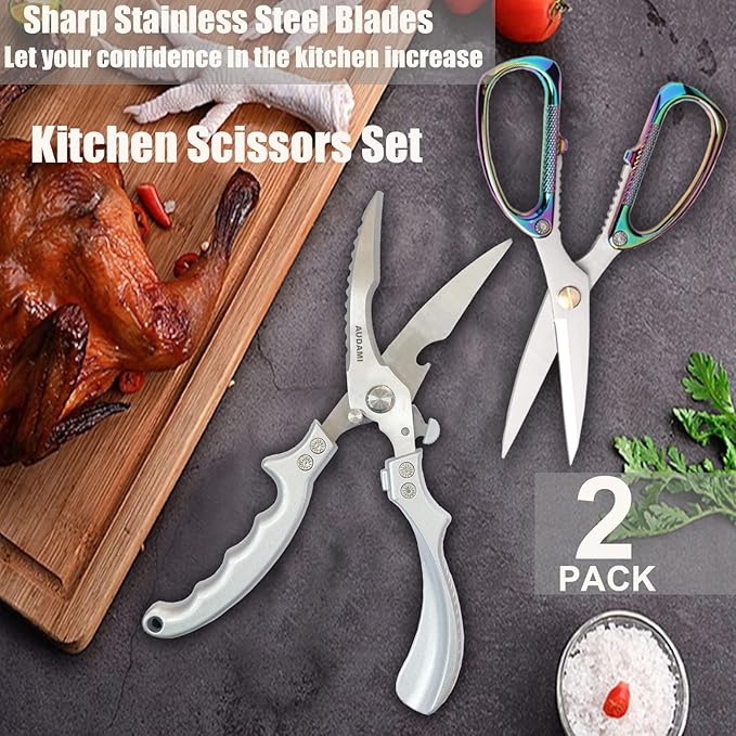 2-Piece Kitchen Shears Set, Heavy Duty Professional Poultry Meat Scissors - Image 4