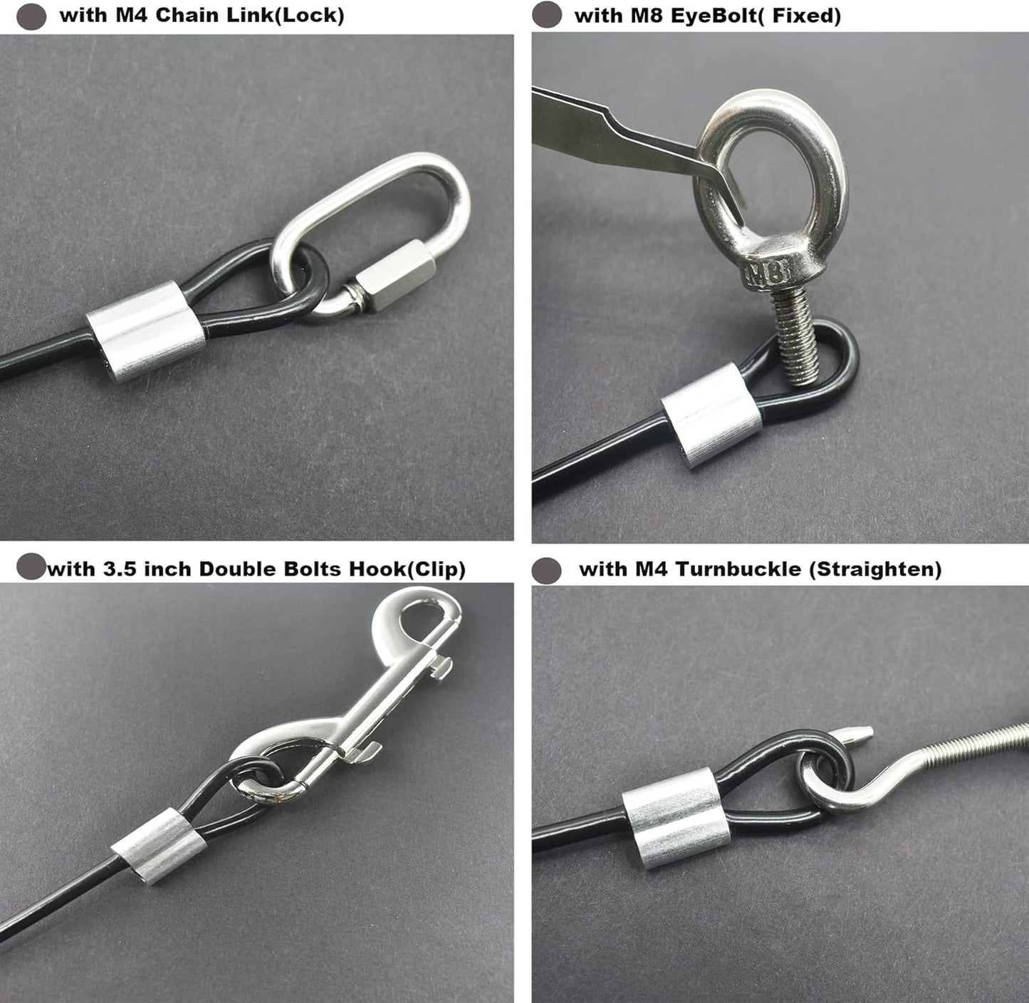 10 Pcs 4mm Wire 12 inch Vinyl Coated Stainless Steel Cable with Loops Short Wire Rope Lanyard Lock Security Chain Link for Outdoor Gates, Black(4mm x 12inch)