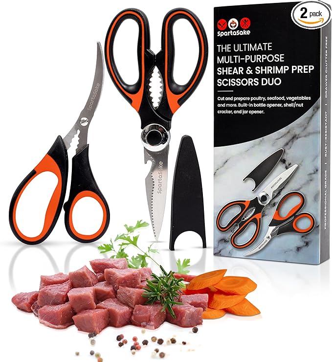 SpartaSake 2-Pack Premium Stainless Steel All Purpose Kitchen Shears by SpartaSake