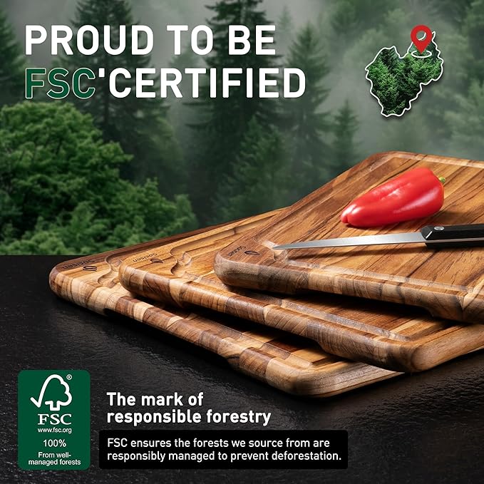 4 Pack Teak Wood Cutting Board Set - Image 7