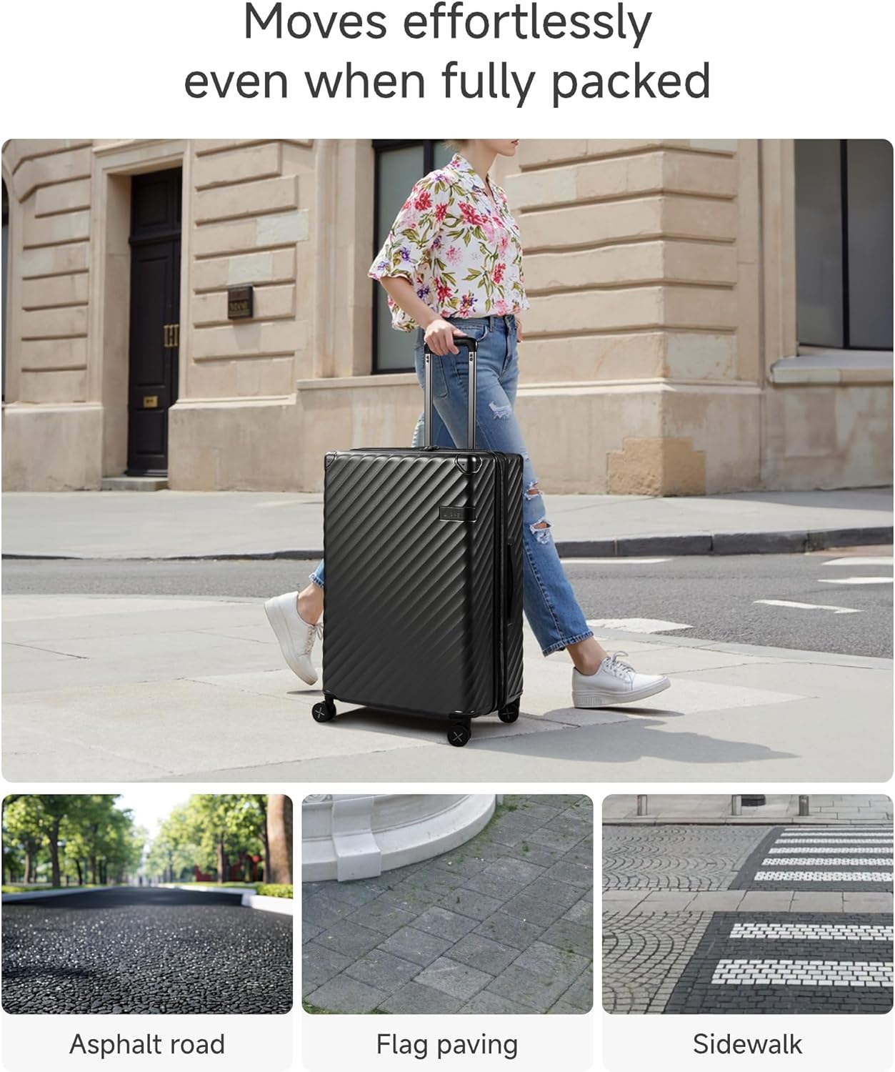 LUGGEX Luggage with Spinner Wheels, Polycarbonate Expandable Hard Shell Suitcase, Checked Large 28 Inch, Champagne