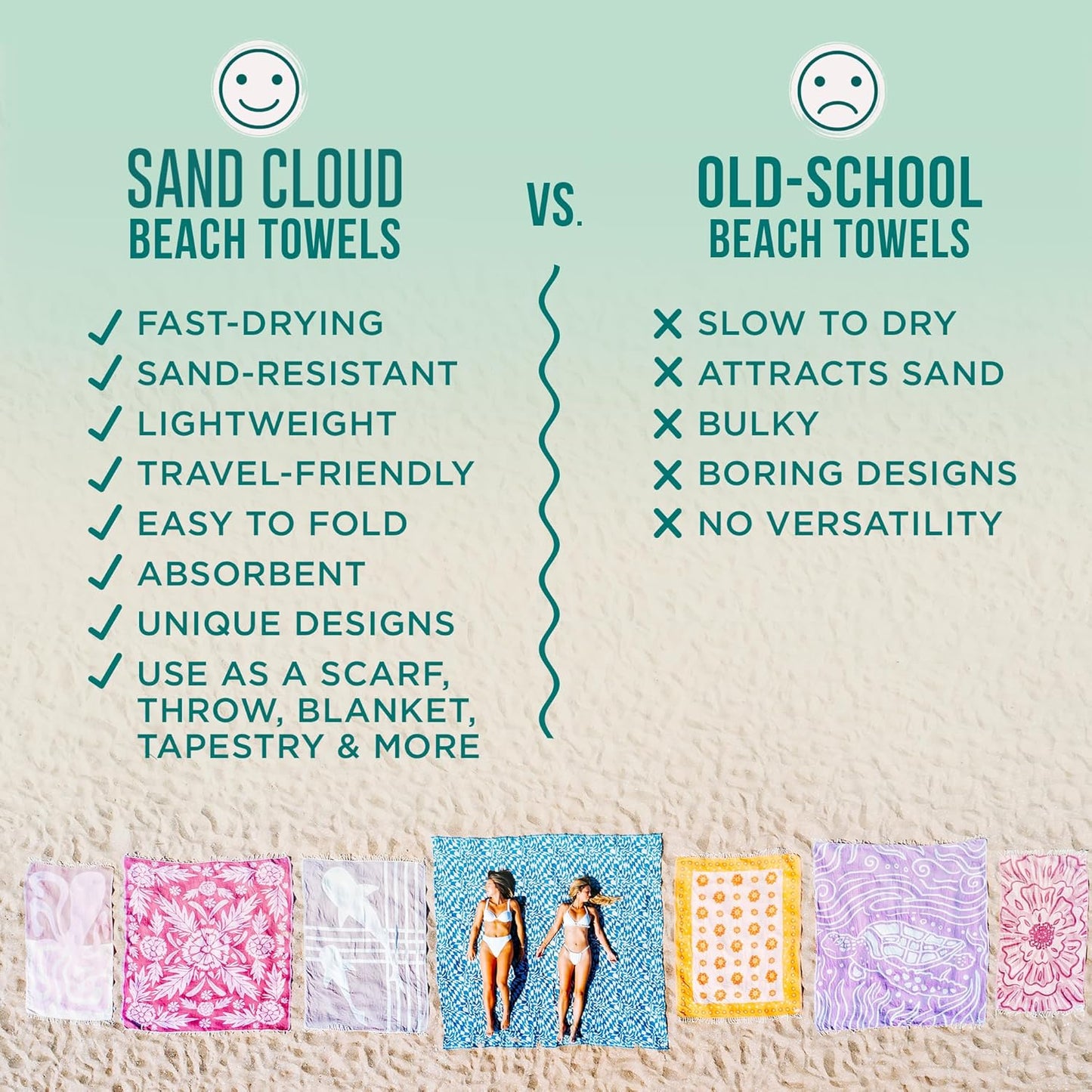 Sand Cloud Turkish Beach Towel - Sand Free - 100% Organic Turkish Cotton Yarn - Quick Dry Towel for Beach, Picnic, Blanket or Bath Towel - As Seen on Shark Tank - Marine Life (Swirl Turtle)