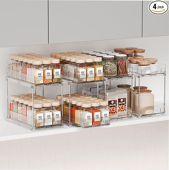 Yieach 4 Pack 2 Tier Vertical Spice Rack Pull Out, 10.4'' Deep Narrow Slide Out by Yieach