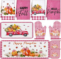 Fanfanwin 10 Pcs Thanksgiving Pumpkin Kitchen Decor Set Pink Kitchen Towels Pot by Fanfanwin